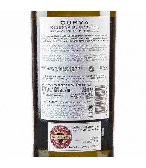 VINHO CURVA RESERVA BRANCO 75 CL