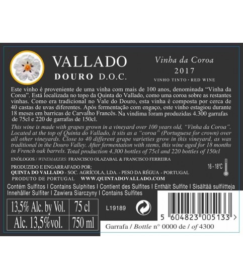 VINHO VALLADO VINHA DA COROA TINTO
